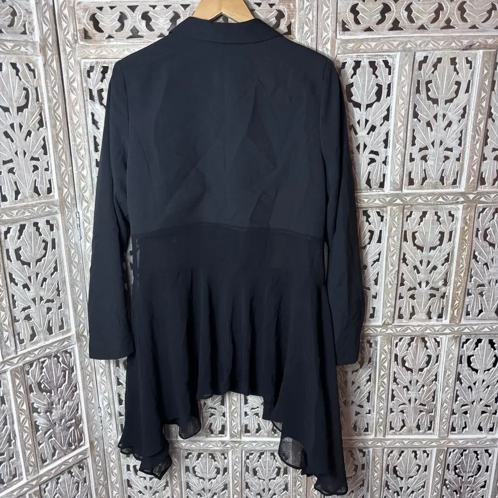 Wynne Collection Size XL Black Single Button Asymmetrical Sheer Jacket Blazer